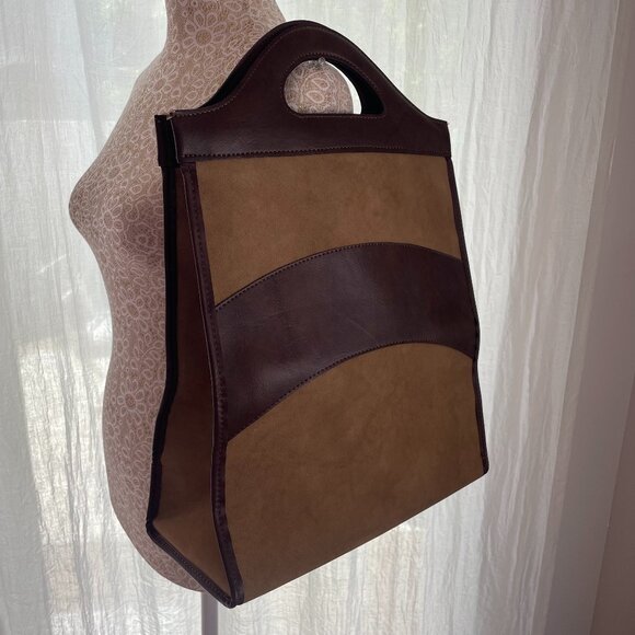 Vintage Leather and Suede Neutral Toned Tote Bag - Picture 1 of 5